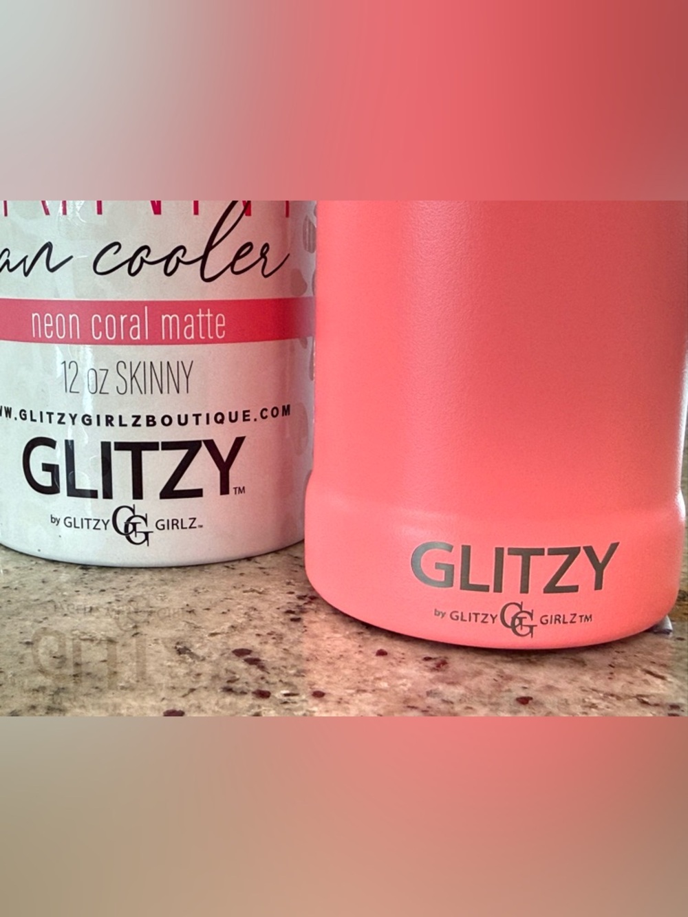 Glitzy Girlz "Neon Coral Matte" Skinny Can Cooler - 12 oz NEW - Picture 4 of 8